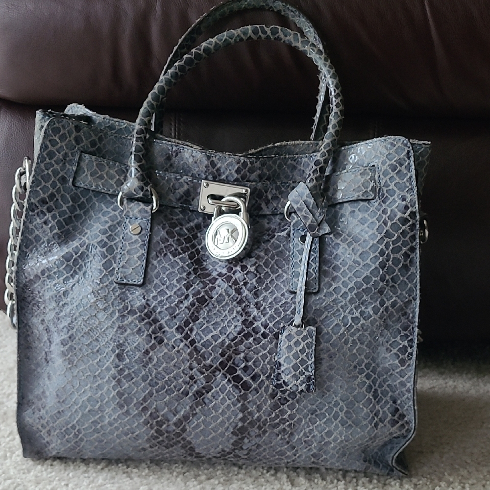 Michael Kors Hamilton Python Handbag Euc - image 1